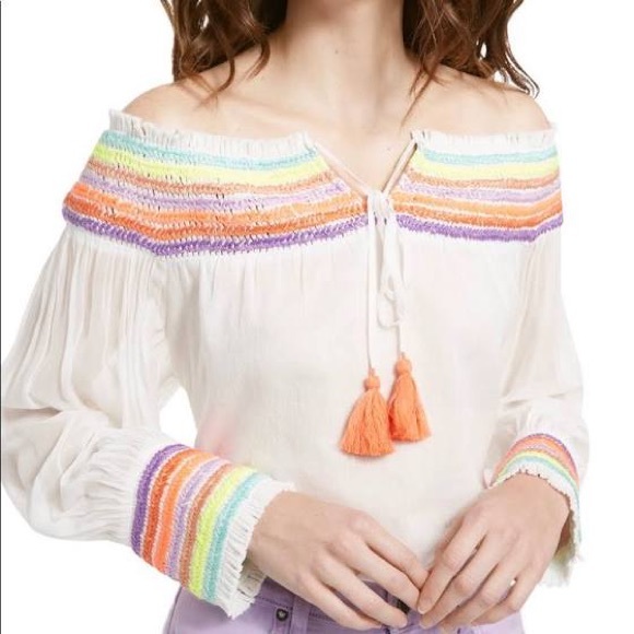 Alice + Olivia Tops Alice Olivia Sharyl Tassel Peasant Blouse